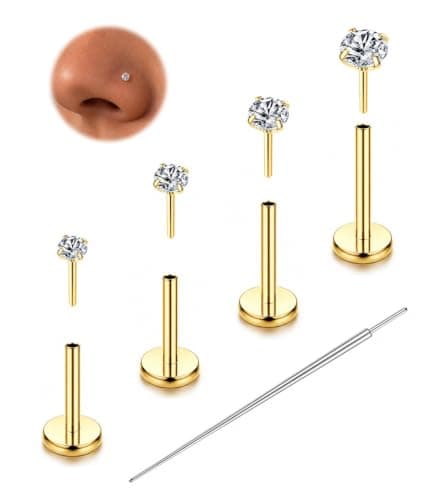 Purbeaut Threadless Titanium Flat-Backs, 20G, 6/7/8mm, 4 Pieces