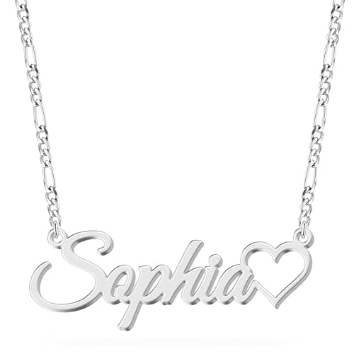 UMAGICBOX Custom Name Necklace with Heart, Steel or Sterling