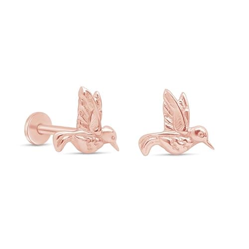 Estella Collection 14K Solid Yellow Gold Hummingbird Flat-Back Stud, 18G