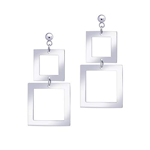 555Jewelry Stainless Steel Double Square Drop Earrings