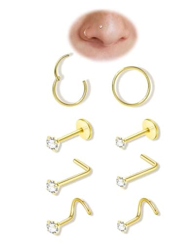 DAILI Titanium Nose Studs and Hoops, 8 pieces (18G and 20G)