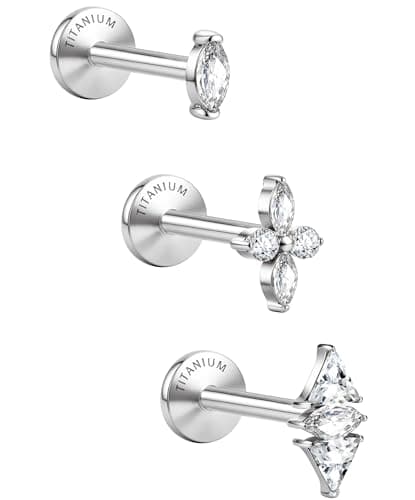 GEMQUEEN G23 Implant-Grade Titanium Flat-Back Studs, 18G (3 pack)
