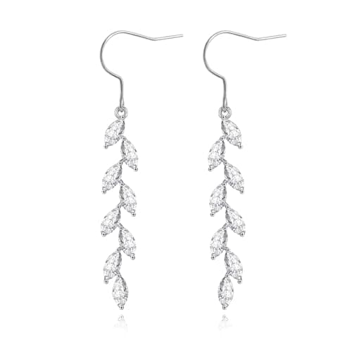 TGNEL CZ Olive Leaf Tassel Dangle Earrings