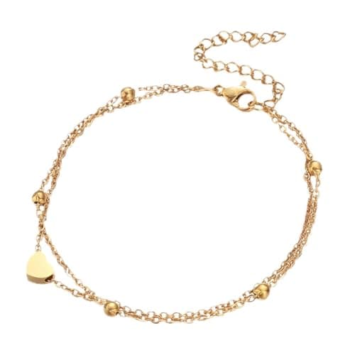 Tpocean Layered Heart Anklet, adjustable 20+5cm