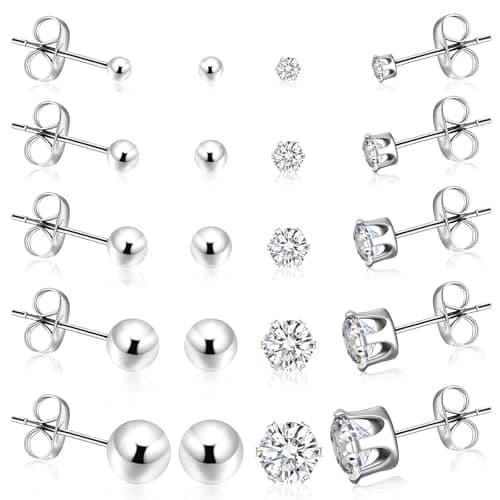 Surgical Stainless Steel Studs, 10 pairs