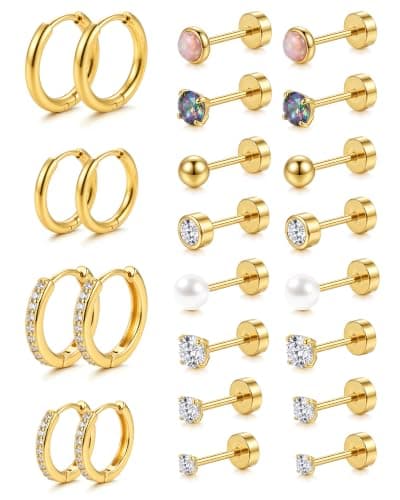 18K Gold-Plated Surgical Steel Flat-Back and Screw-Back Stack Set