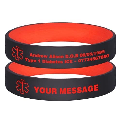 MEALGUET Silicone Sport Medical ID Wristbands, Pair