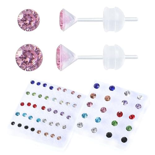 KASFREE Plastic-Post CZ Studs, 30 Pairs