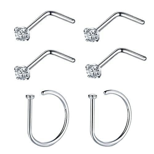 VOJO G23 Titanium Nose Hoops and L-Shape Studs, 20G