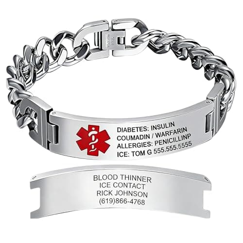 Giftider Stainless Steel Medical Alert Bracelet, Engraved