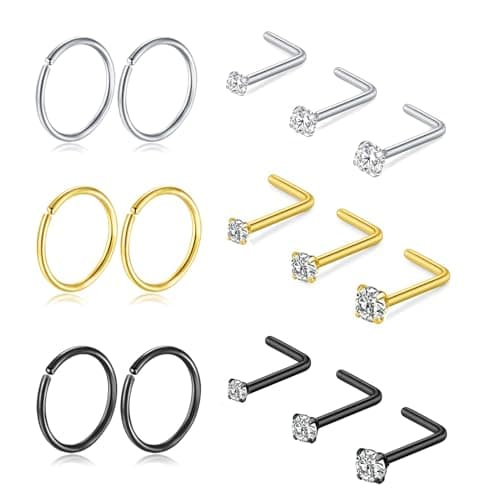 DAI JY Titanium Nose Rings and Studs, 15 pieces, 20G
