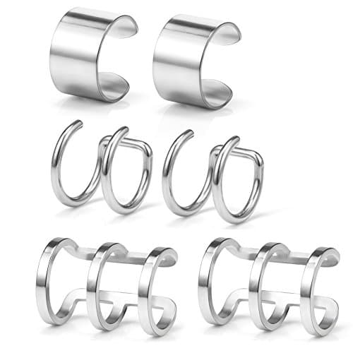 Ruifan Stainless Steel Ear Cuff Set, 6 pieces