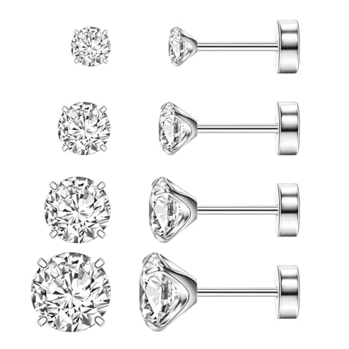 XUU Titanium Flat-Back Studs, 20G, 8mm Post, 4 Pairs