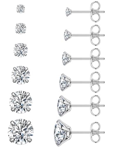 Wssxc Titanium CZ Stud Set, 6 Pairs