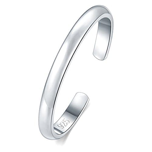 BORUO Sterling Silver Adjustable Toe Ring, 2mm