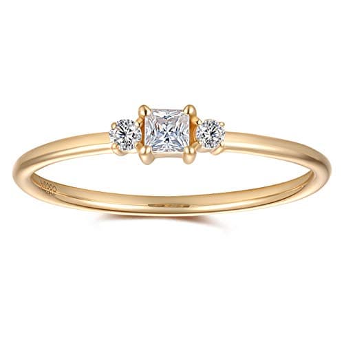 espere Solid 14K Yellow Gold Three-Stone Moissanite Ring