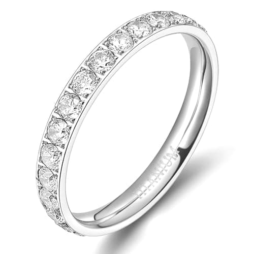 TIGRADE 3mm Titanium Engagement Ring, CZ Eternity