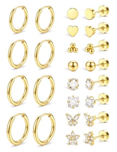 Jstyle Gold-Tone Flat-Back Stud and Hoop Set