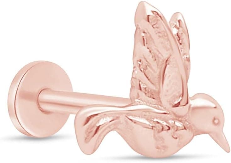 Estella Collection 14K Solid Yellow Gold Hummingbird Flat-Back Stud, 18G
