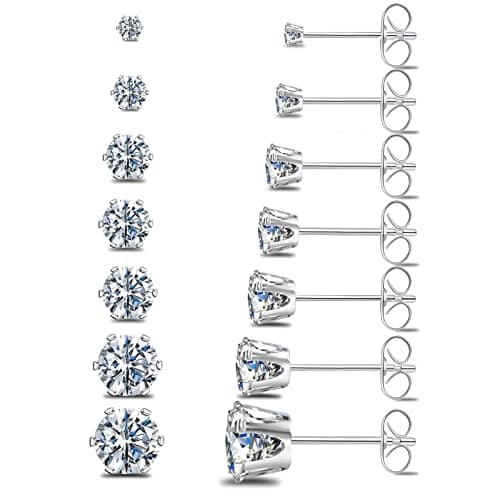 Titanium and Steel CZ Stud Set, 7 pairs (2–8mm)