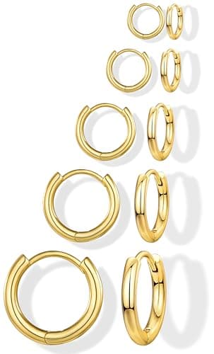 Gokeey 14K Gold-Plated Huggie Hoop Set, five sizes
