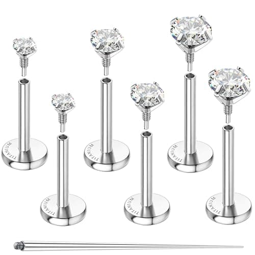 GEMQUEEN Internally Threaded Titanium Flat-Backs, 20G, 3 Pairs