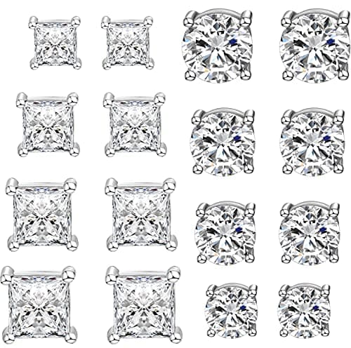 WAINIS Magnetic CZ Stud Earrings, 5-8mm, 8 Pairs