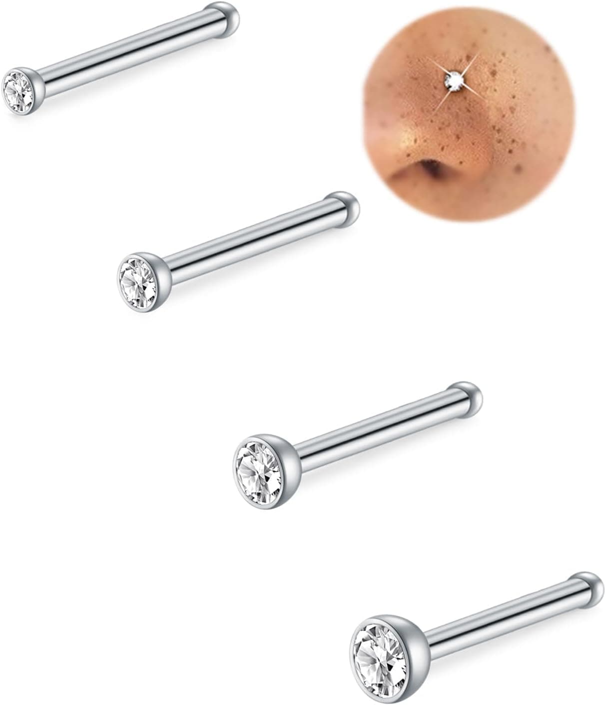 MODRSA Implant-Grade Titanium L-Shape Nose Studs, 20G