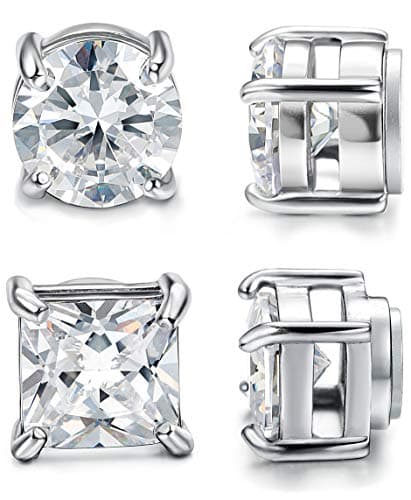 Jstyle Magnetic CZ Stud Earrings, 6mm, 2 Pairs