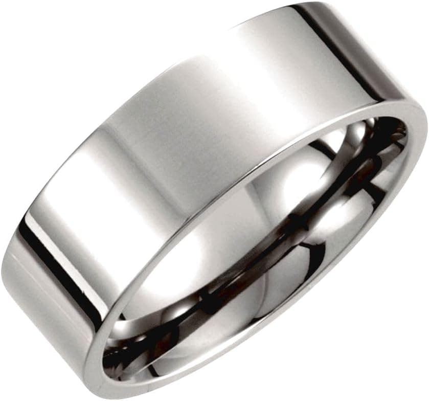 JewelryWeb 8mm Polished Flat Titanium Band