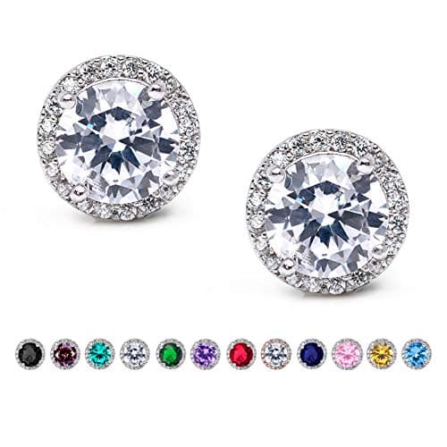 SWEETV Cubic Zirconia Studs, 8mm Round