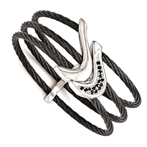 JewelryWeb Titanium and Sterling Silver Flexible Cable Cuff