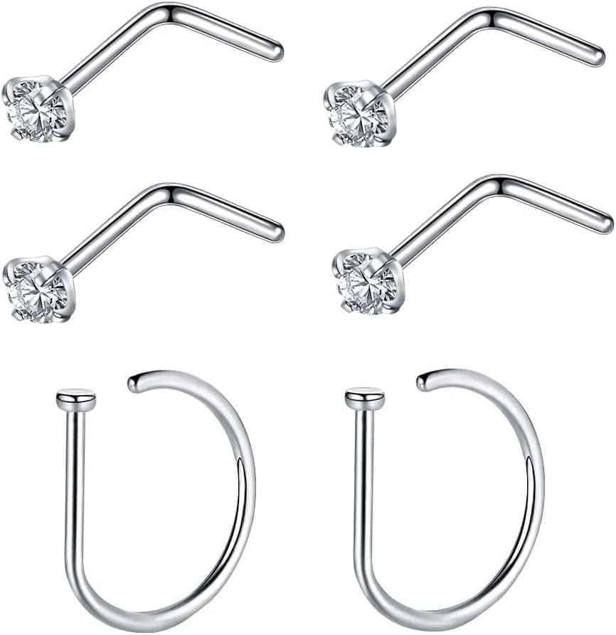 VOJO G23 Titanium Nose Hoops and L-Shape Studs, 20G