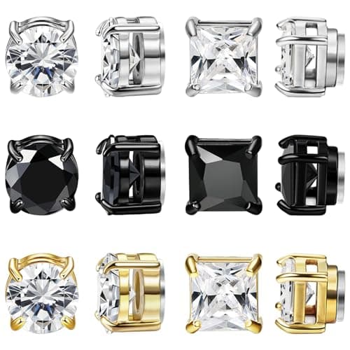 NEWITIN Magnetic CZ Stud Earrings, 6 Pairs