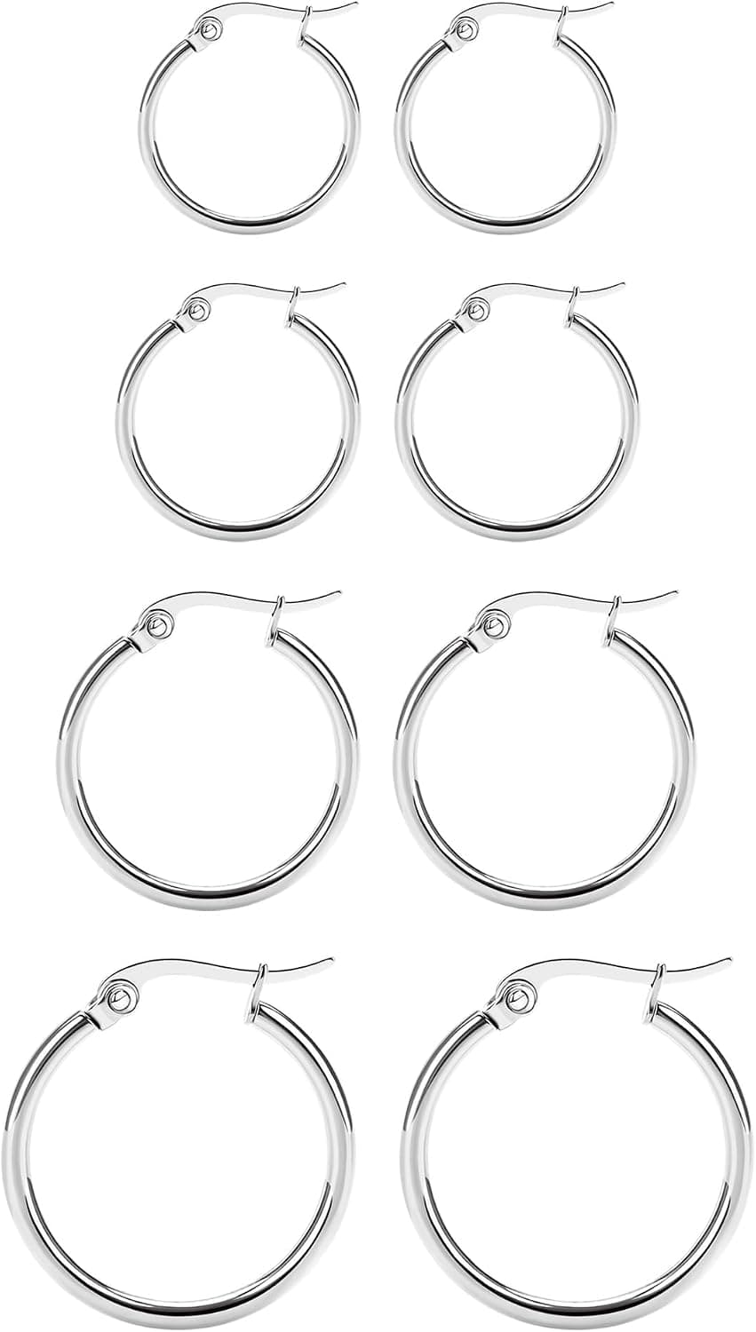 Titanium Huggie Hoops, 4 pairs (12–25mm)