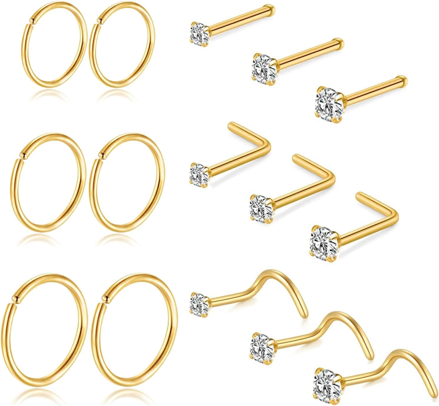 DAI JY Titanium Nose Rings and Studs, 15 pieces, 20G