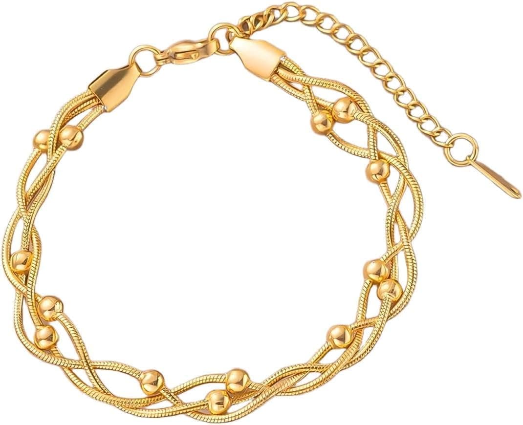YTDYTD Gold-Plated Layered Bead Anklet
