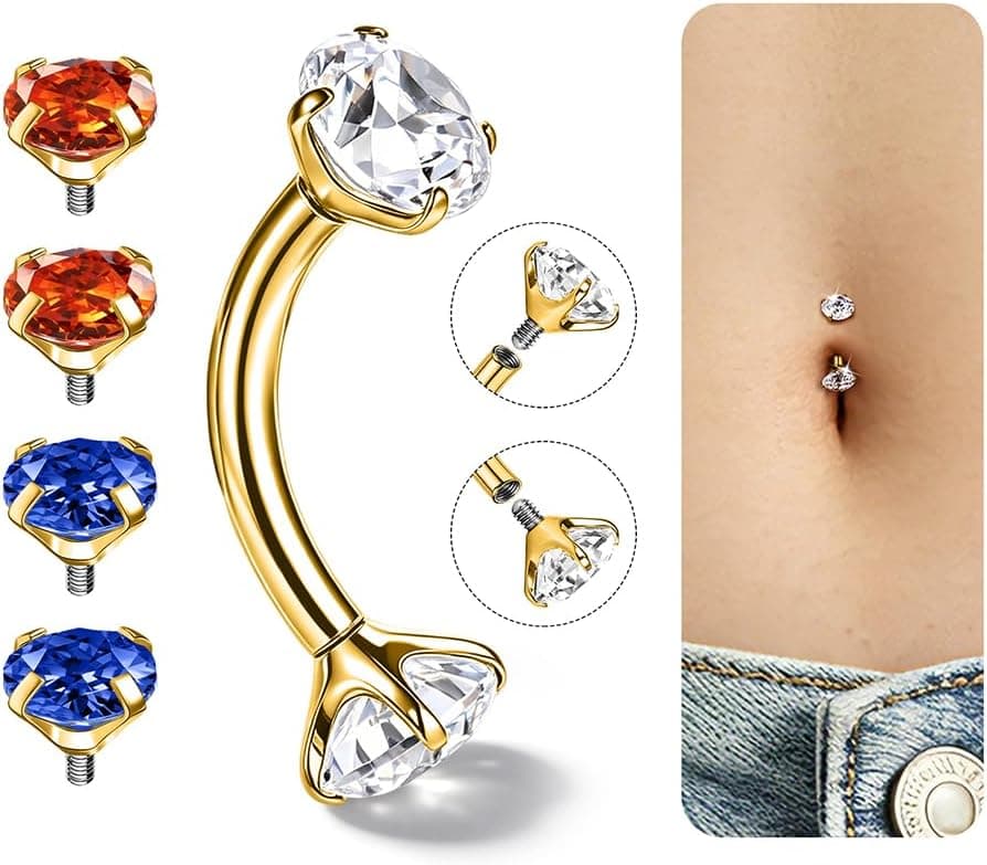 6ixGosh G23 Titanium Belly Button Ring, 14G, 8–16mm