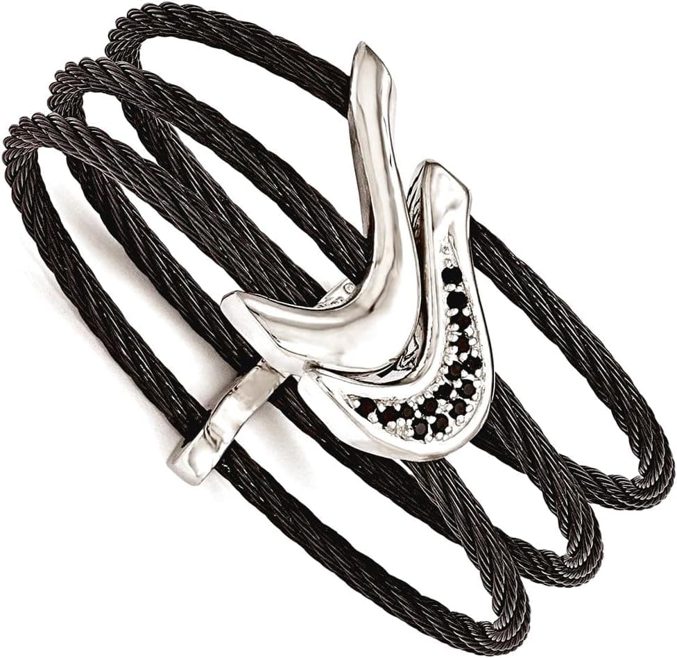 JewelryWeb Titanium and Sterling Silver Flexible Cable Cuff