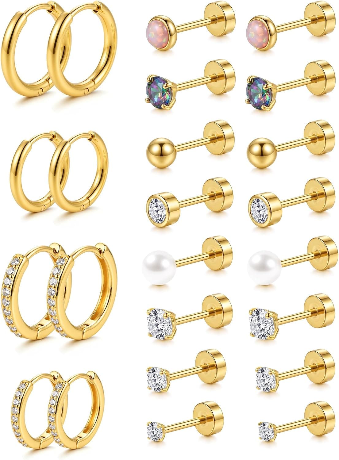 18K Gold-Plated Surgical Steel Flat-Back and Screw-Back Stack Set