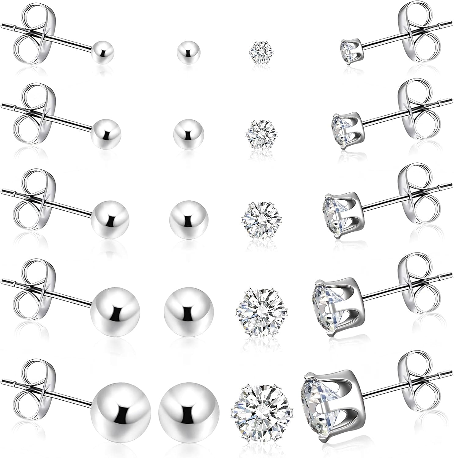 Surgical Stainless Steel Studs, 10 pairs