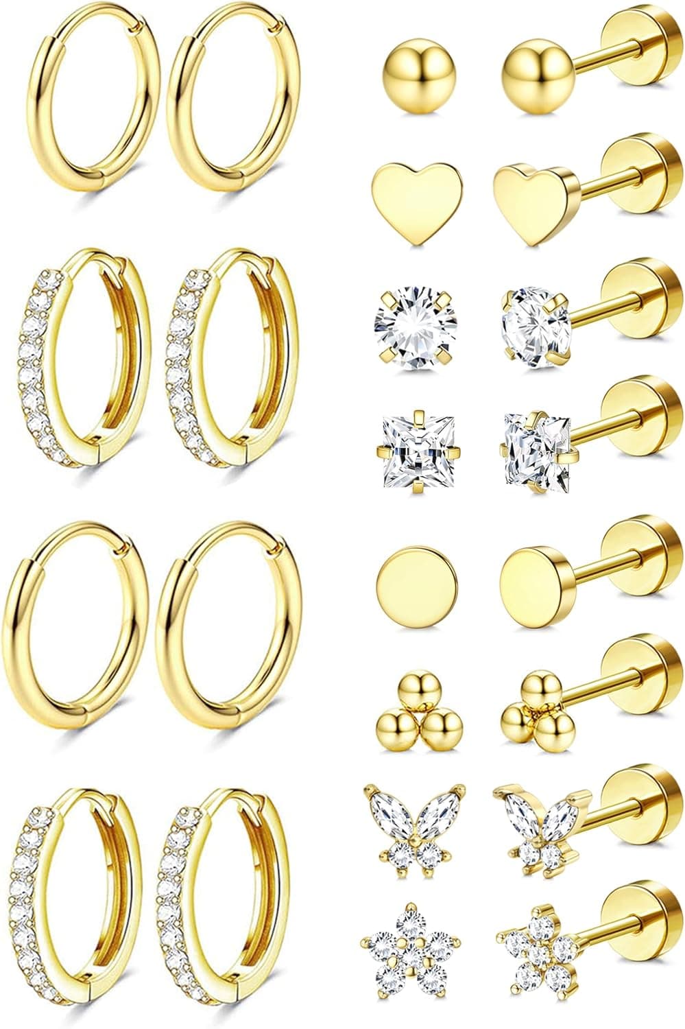 Jstyle Gold-Tone Flat-Back Stud and Hoop Set