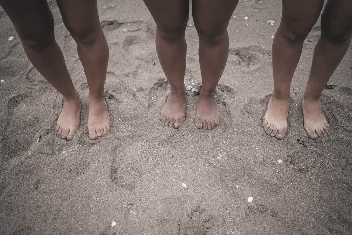 Bare feet on sand, photographed close up