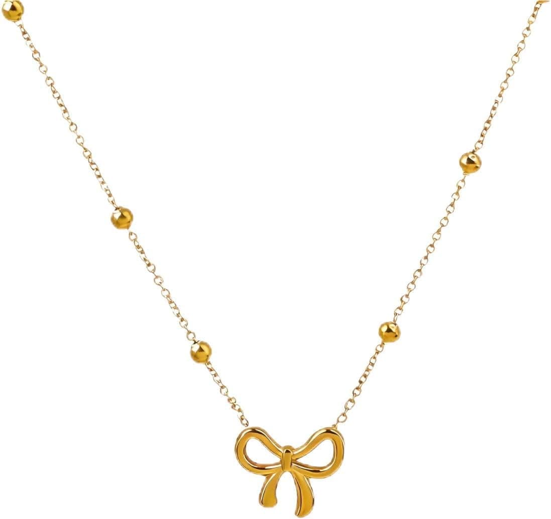 YIJINJER Dainty Bow Pendant Necklace, gold tone