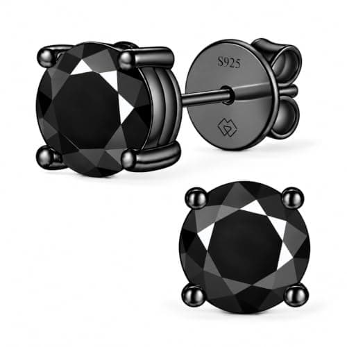 MomentWish Moissanite and Onyx Studs, 925 Sterling Silver