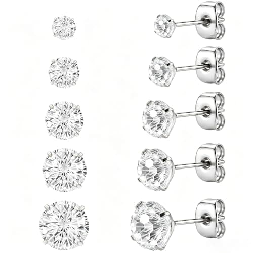 G23 Implant-Grade Titanium CZ Studs, 4-8mm (5 pairs)