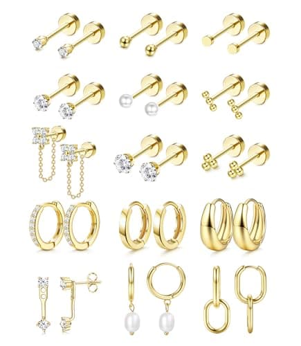 14K Gold-Plated Surgical Steel Flat-Back and Hoop Stack, 20G