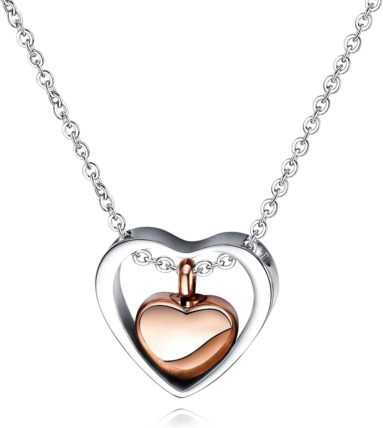 Rockyu Titanium Double-Heart Pendant Necklace