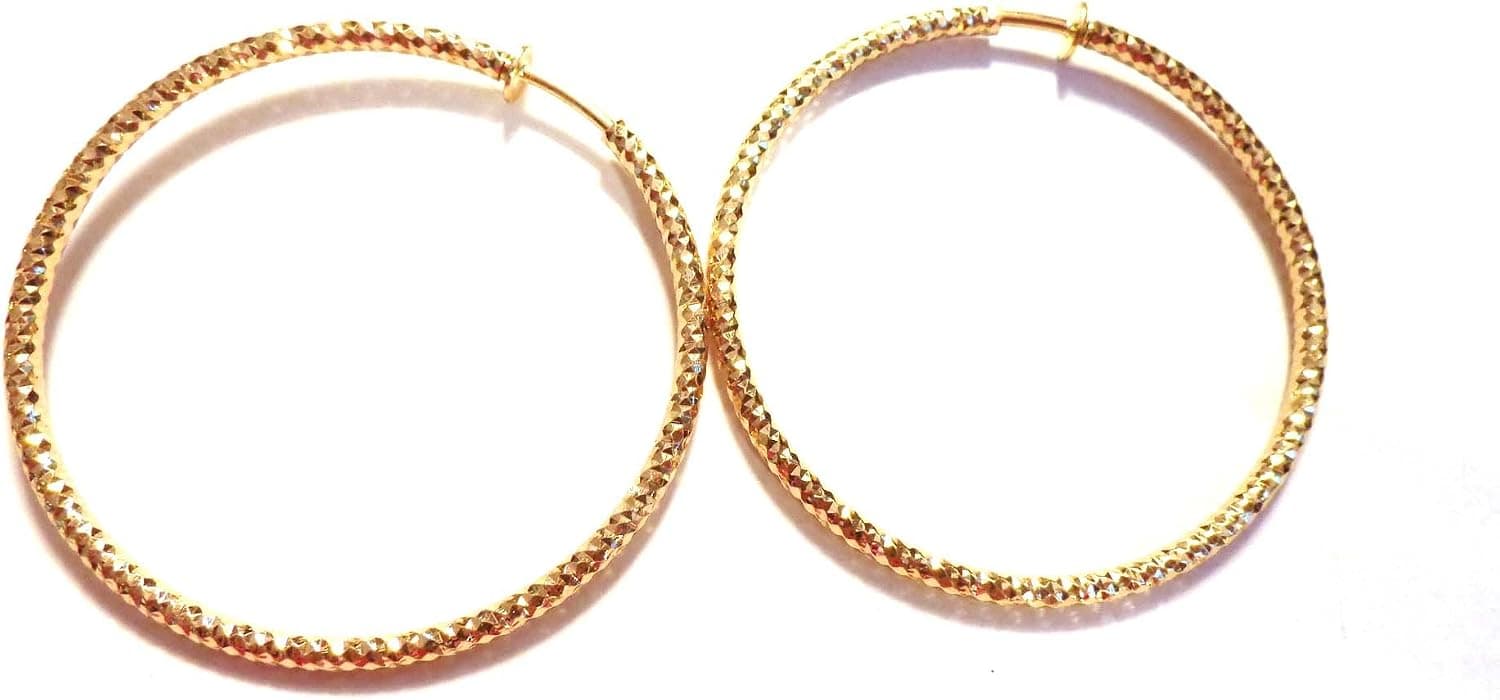 Clip-On Textured Hoops, 2.25 inch