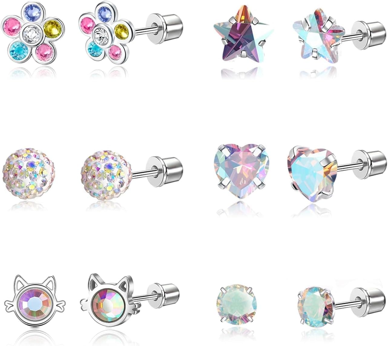 DAILI Titanium Screw-Back Toddler Studs, 12 pairs